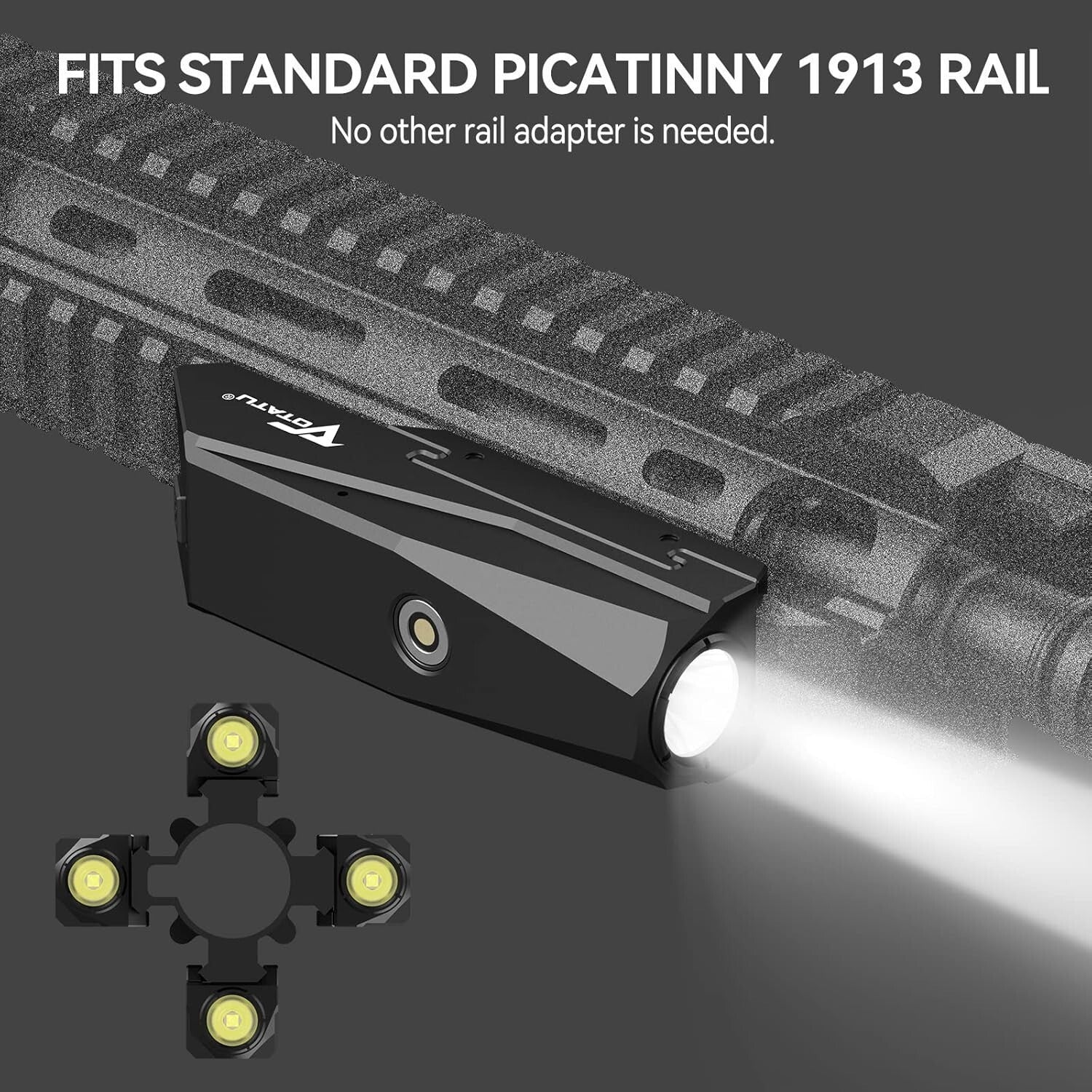 High-Performance Picatinny Rail Flashlight - 1450 Lumens, USB Rechargeable