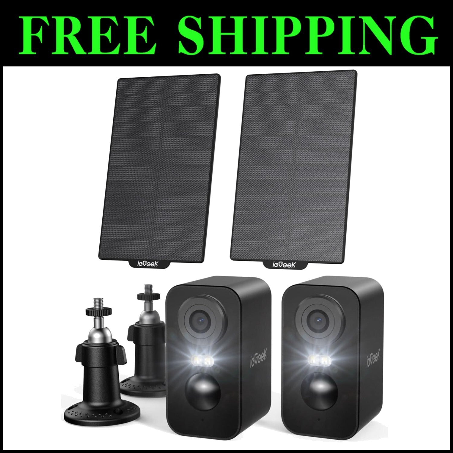 Smart Home 2-Pack Solar Security Cameras with Color Night Vision & AI Alerts