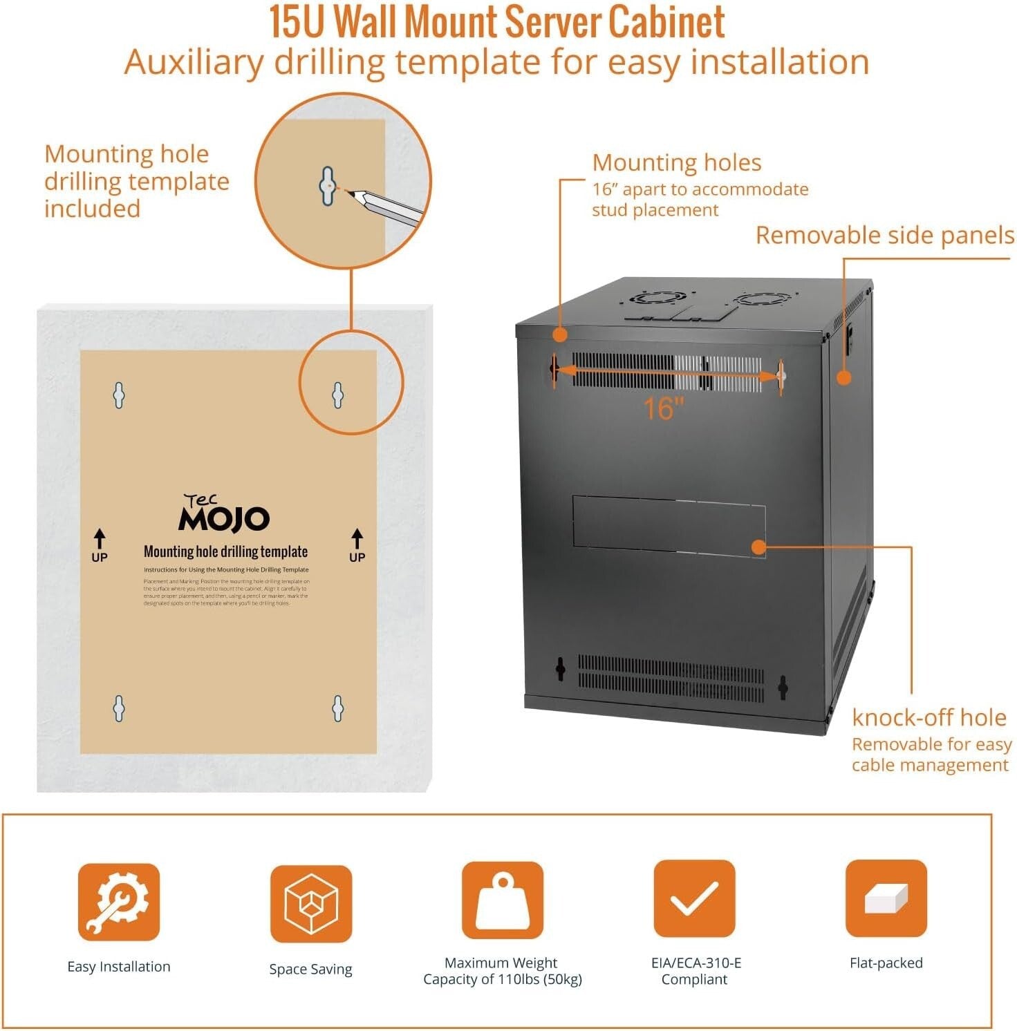 Efficient 15U Network Cabinet with Lockable Glass Panels & Easy Cable Management