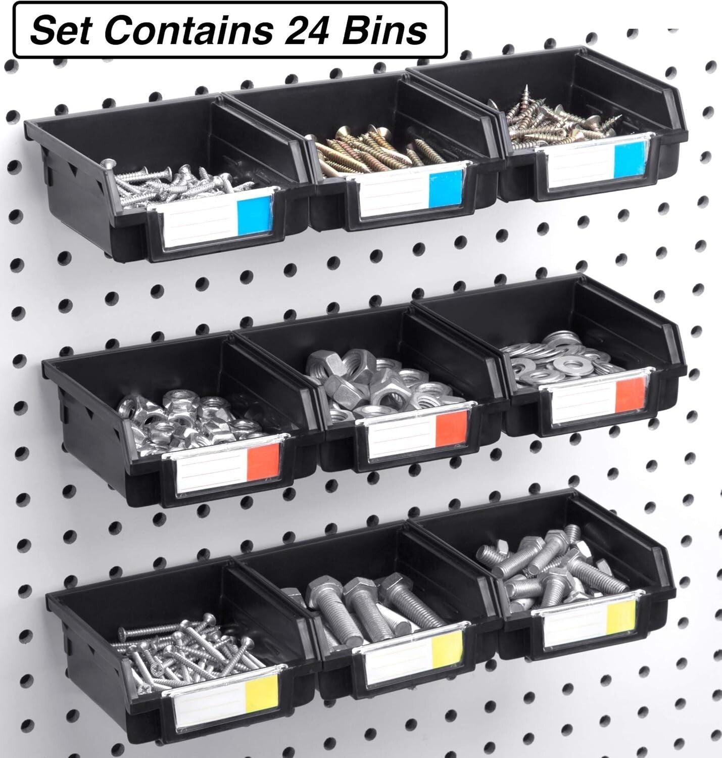 Efficient 24-Pack Heavy Duty Bins for Pegboards - Organize Your Workspace