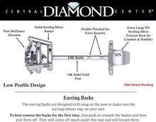 Load image into Gallery viewer, Lifetime Guaranteed 14K Gold Stud Earrings with Platinum Plated Zirconia, 1-4ct