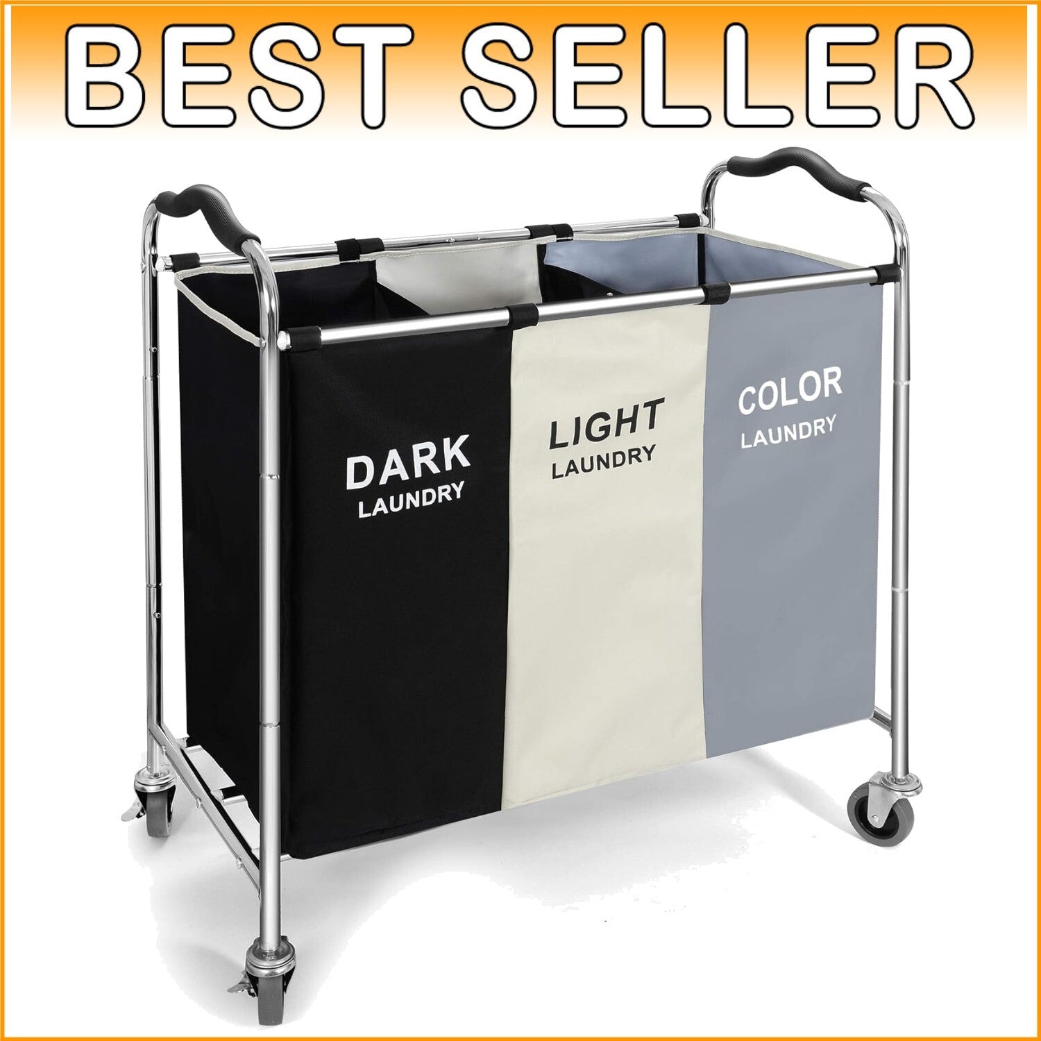 Durable 3-Compartment Laundry Cart with Wheels - Waterproof & Lightweight Design
