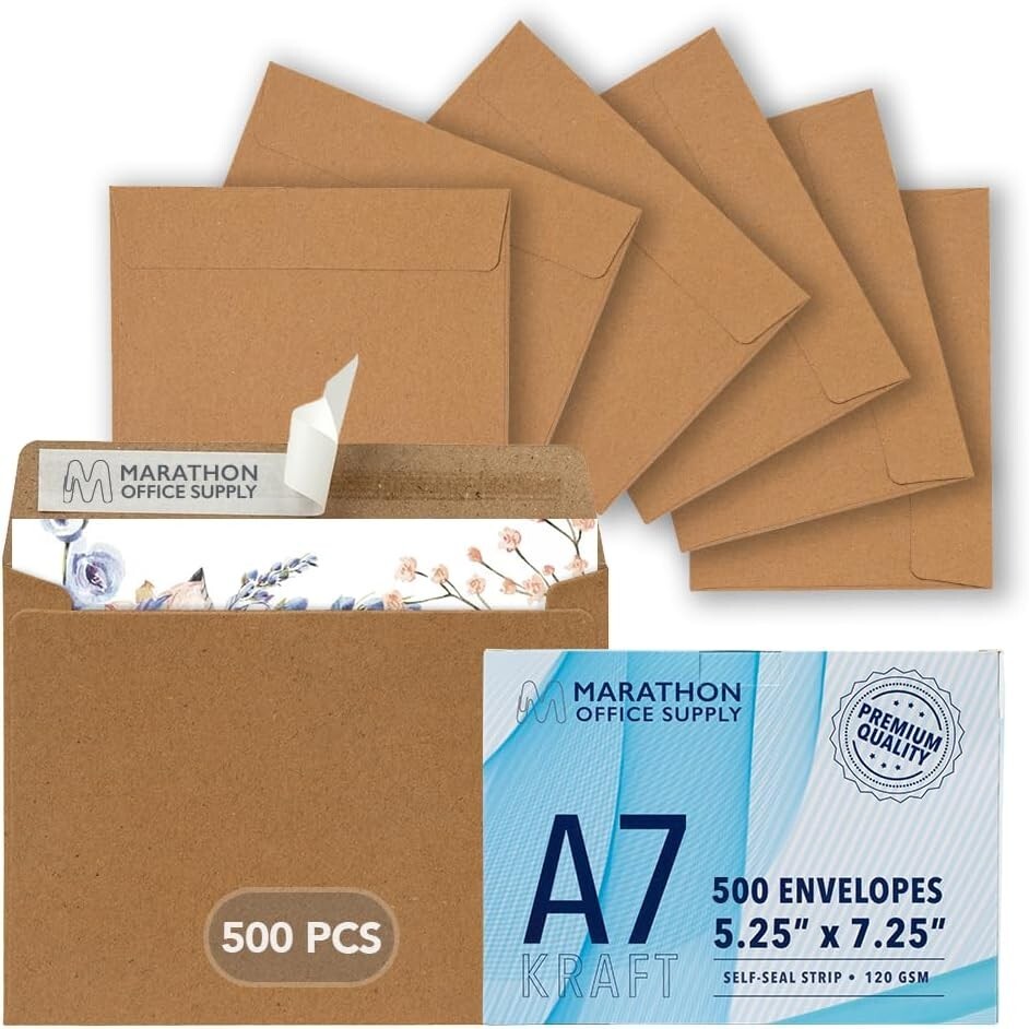 A7 Self-Seal 500 Pack Kraft Envelopes – Perfect for Invitations & Greeting Cards