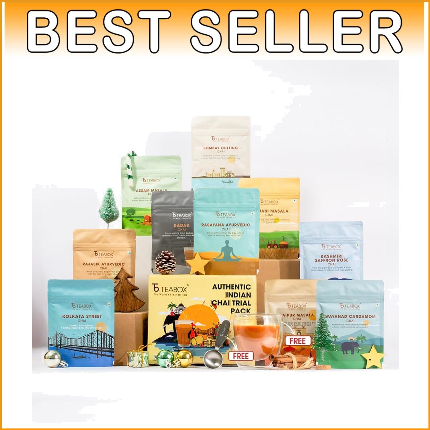 Exquisite Ayurvedic Chai Tea Gift Set - 10 Varieties, 100% Real Ingredients