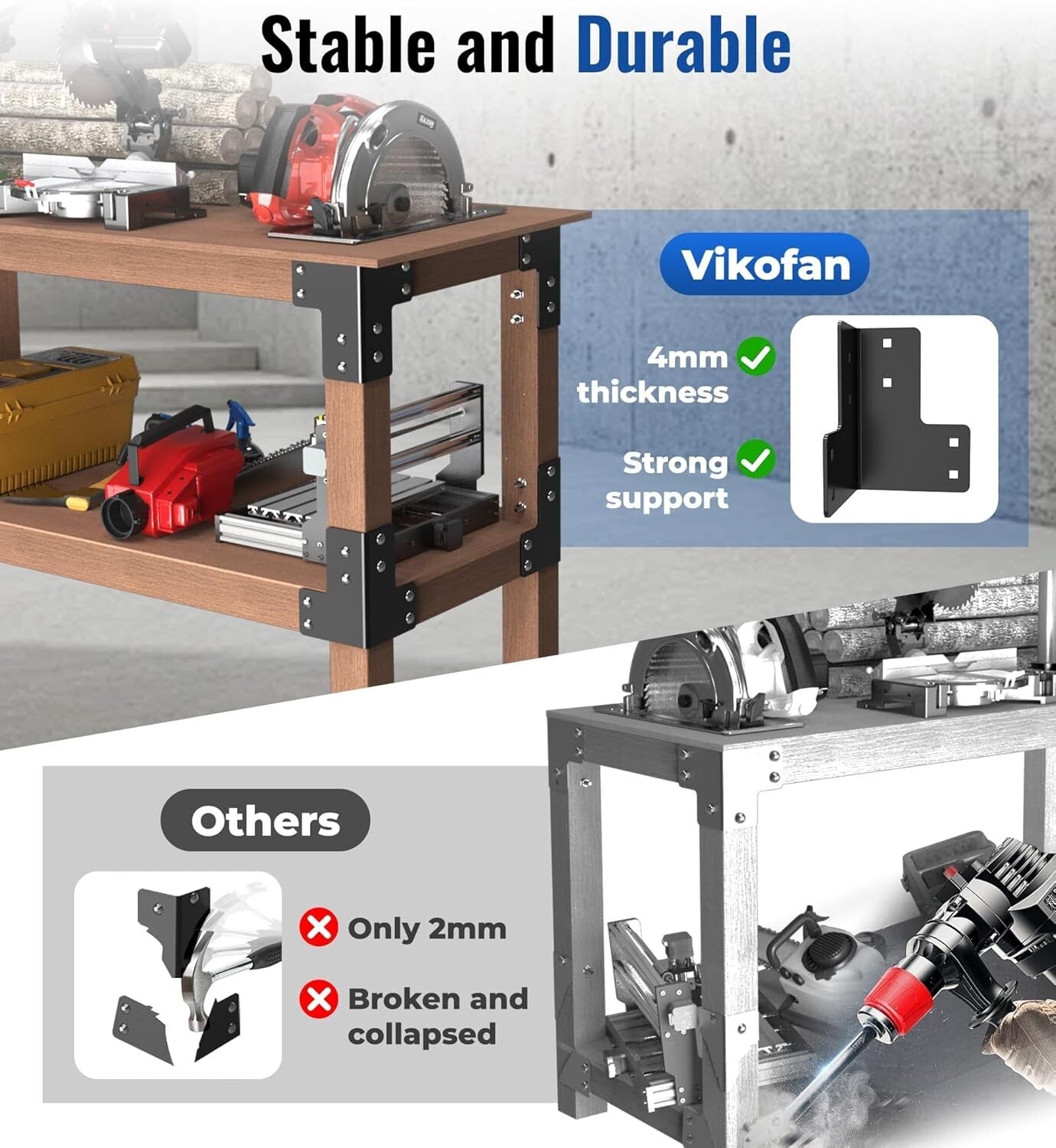 Black Coated 8pcs Heavy-Duty Brackets - Essential for Sturdy Workbench Setup