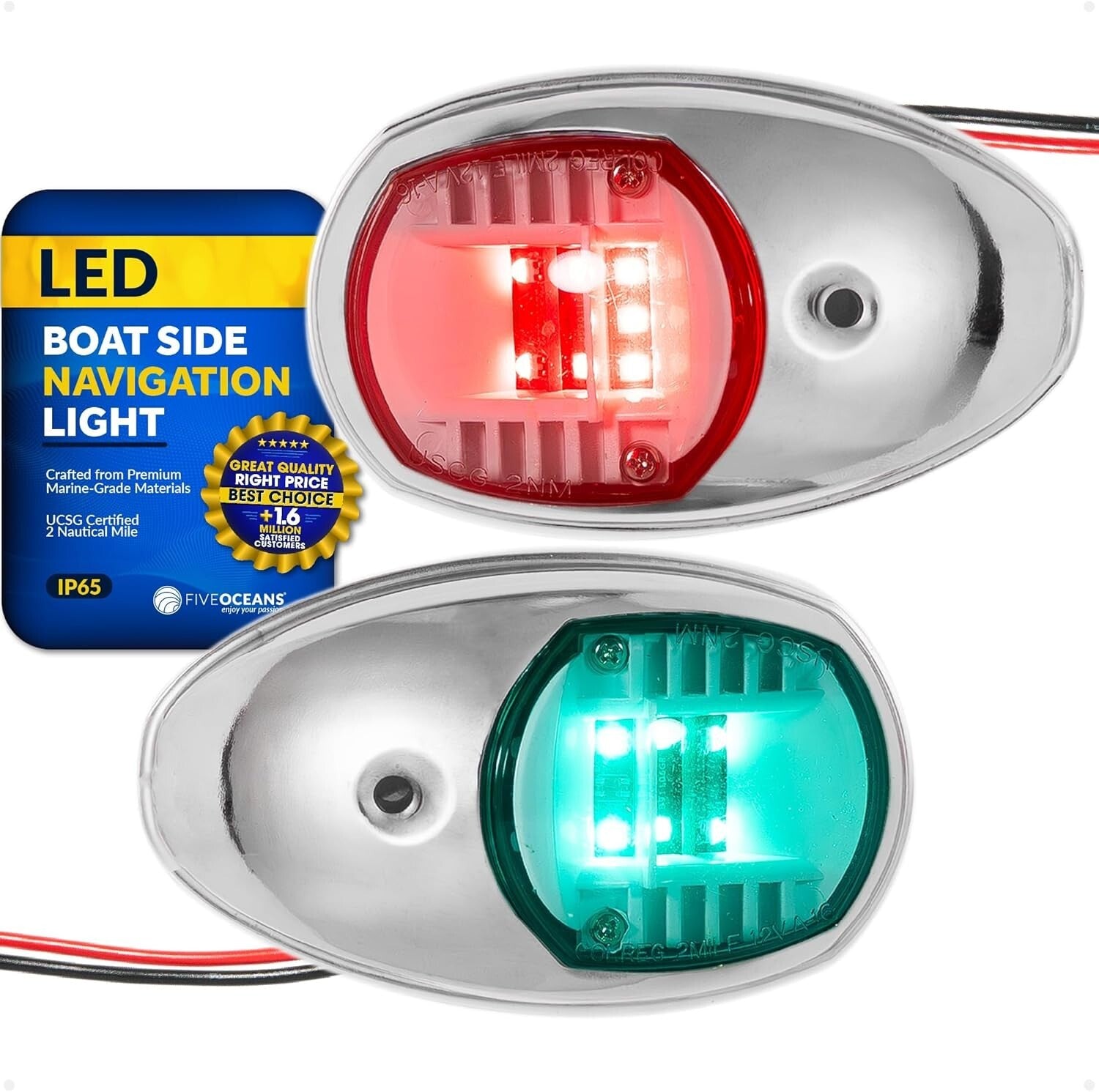 Bright Waterproof Navigation Lights - Red & Green LED Boat Lights, Marine Grade