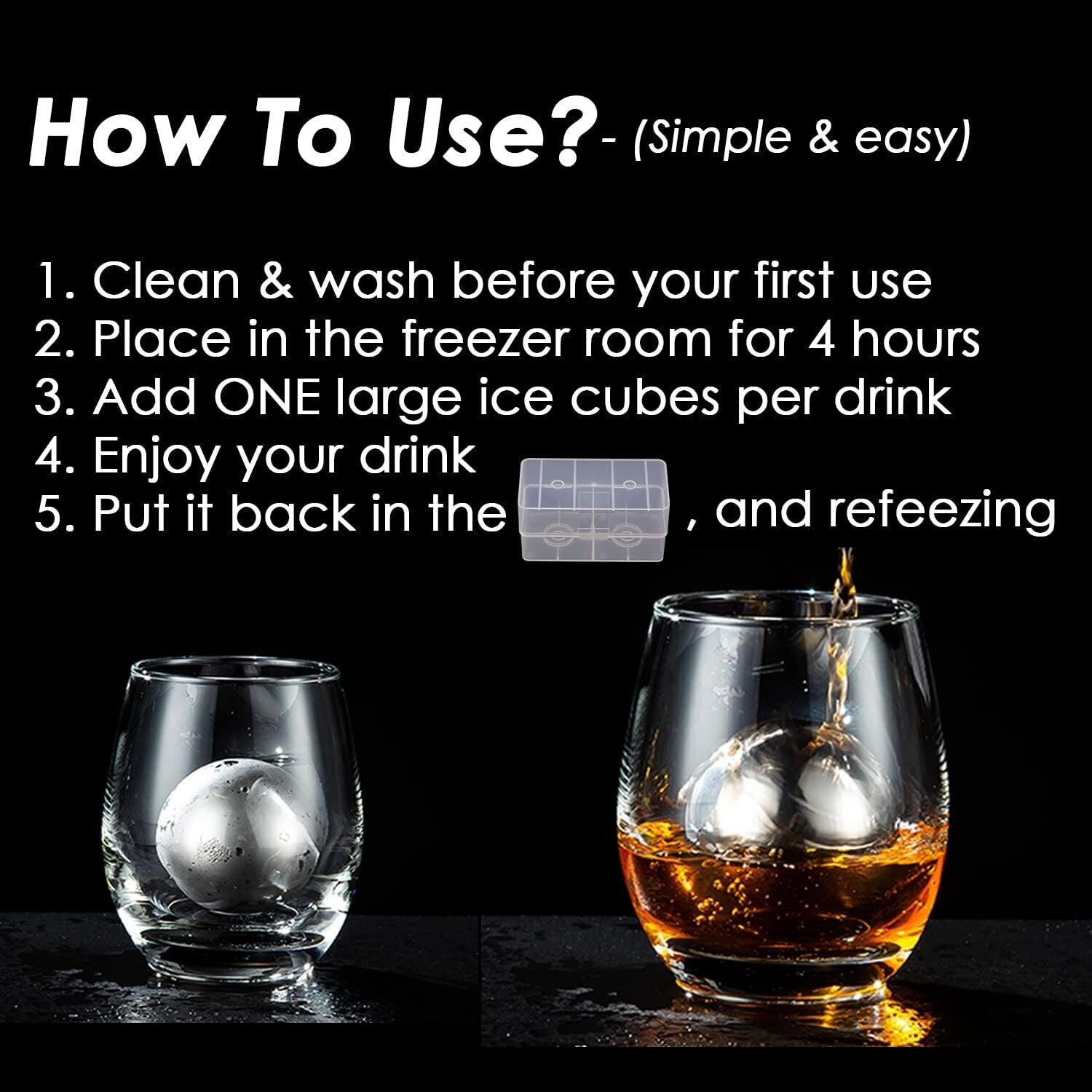 Luxury Whiskey Stone Set - 8 Large Stainless Steel Cubes with Storage Case