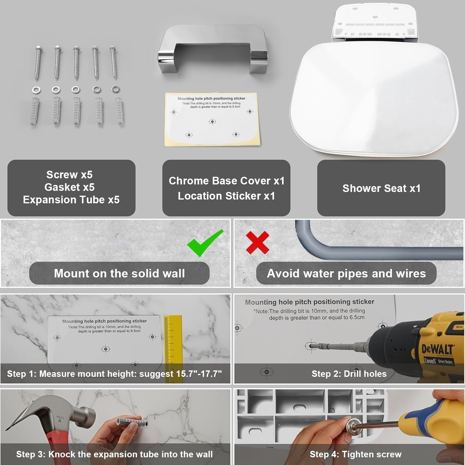 Durable Therapy Shower Chair - Wall-Mounted Foldable Seat for Elderly & Disabled