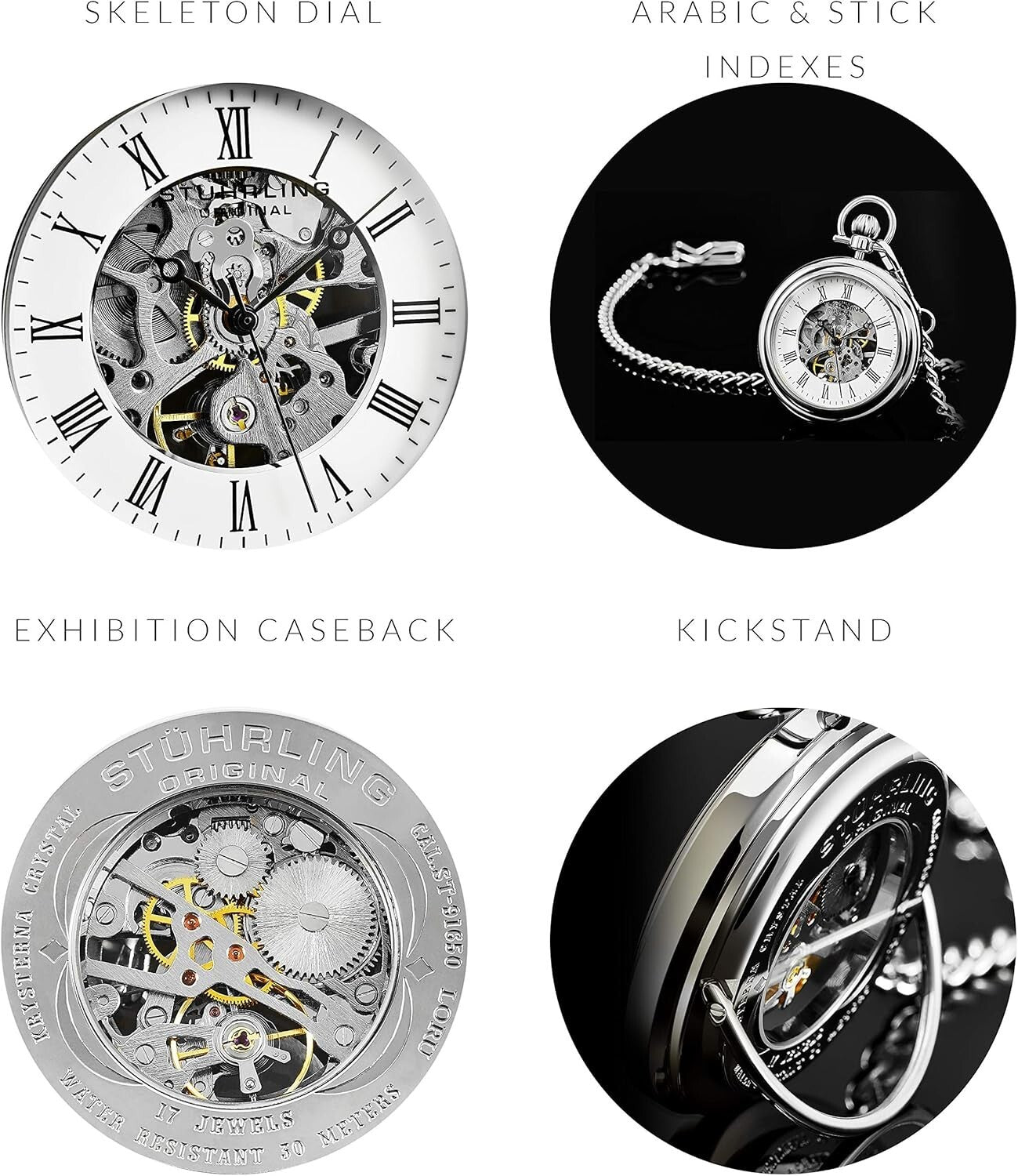 Hand-Winding Stainless Steel Pocket Watch with Elegant Mechanical Movement