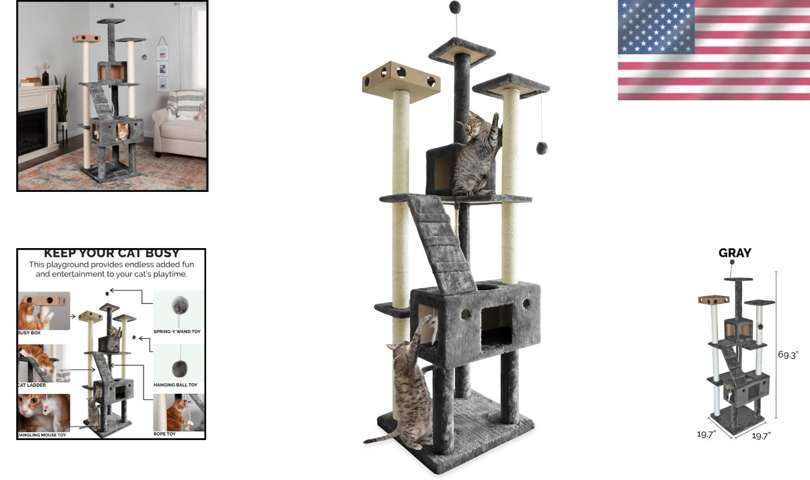69.3" Double Decker Cat Tree - Interactive Playground with Scratching Posts