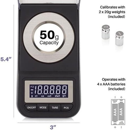 All-in-One High Precision 50g Milligram Scale with Calibration Weights & Case
