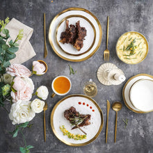 Load image into Gallery viewer, Luxury White &amp; Gold Rim Porcelain Dinnerware, 16-Piece Set for Stylish Hosting