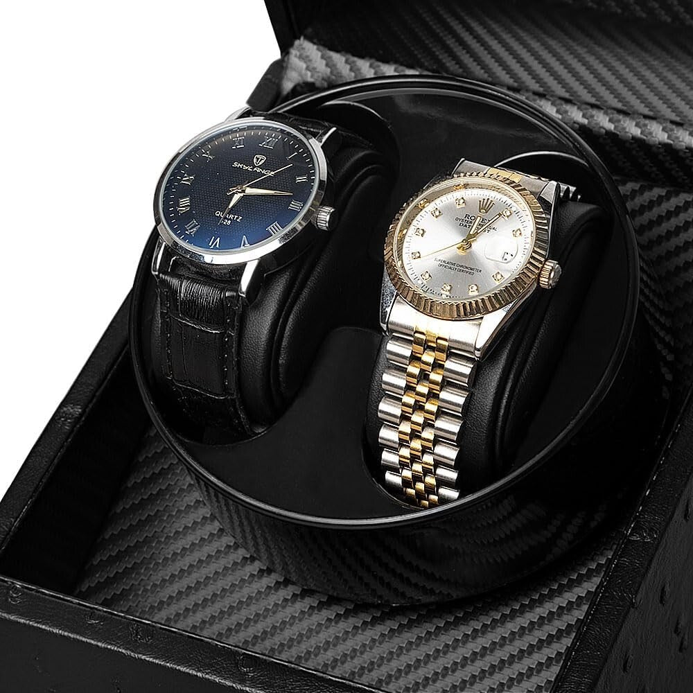 Silent Dual Watch Winder with Adjustable Soft Pillows for Automatic Timepieces