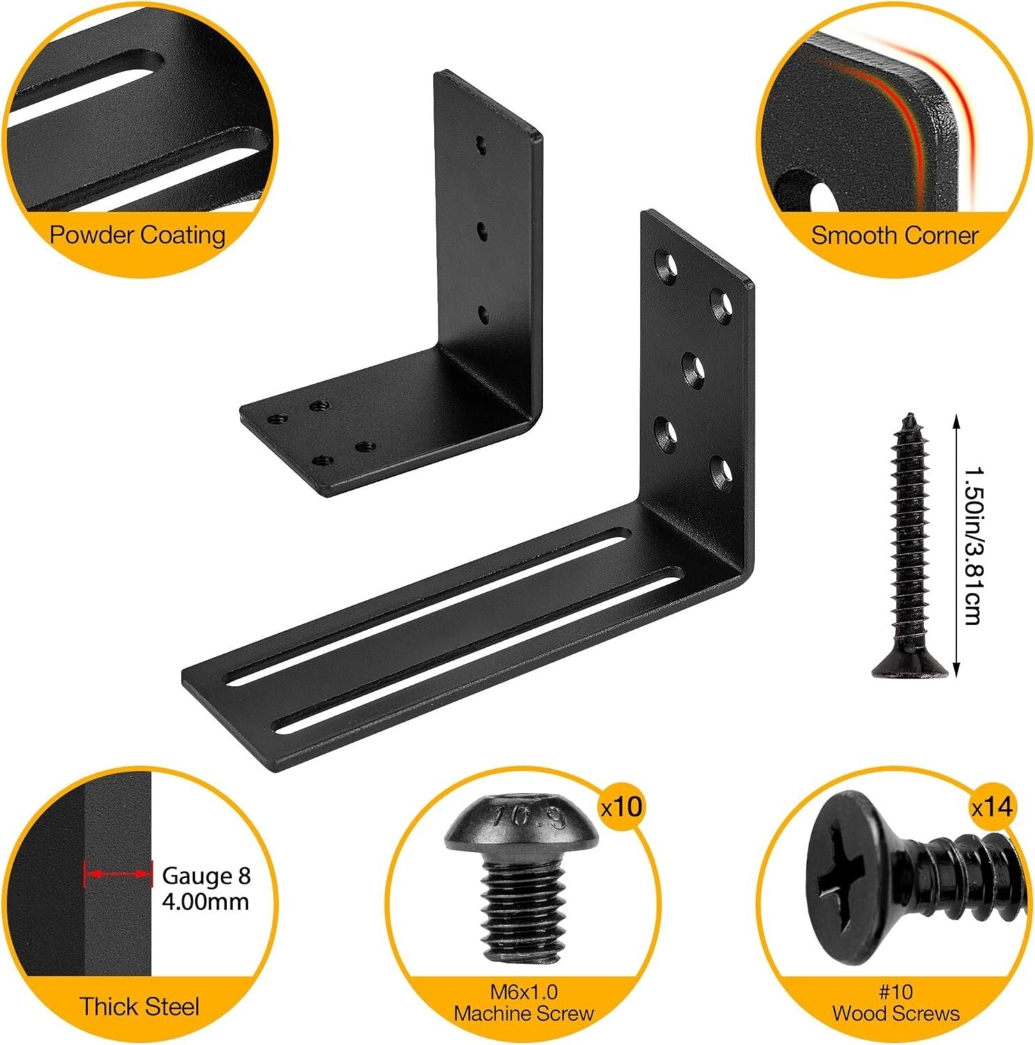Industrial-Grade Security Door Brackets - 2pcs Powder-Coated Steel Set