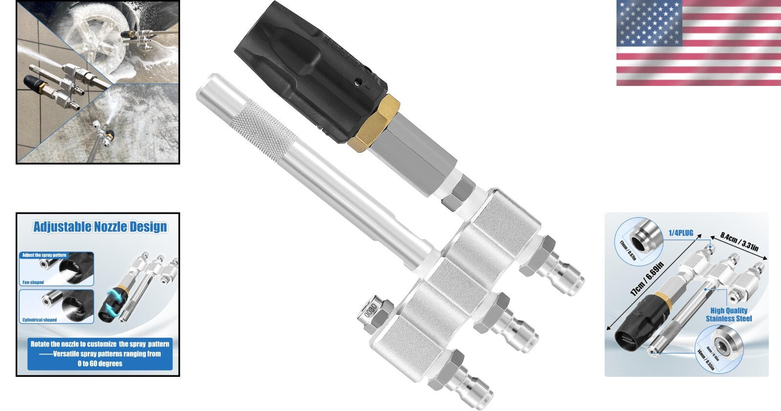 Stainless Steel M5 Twist Nozzle with Shooter Tip - Efficient Pressure Cleaning