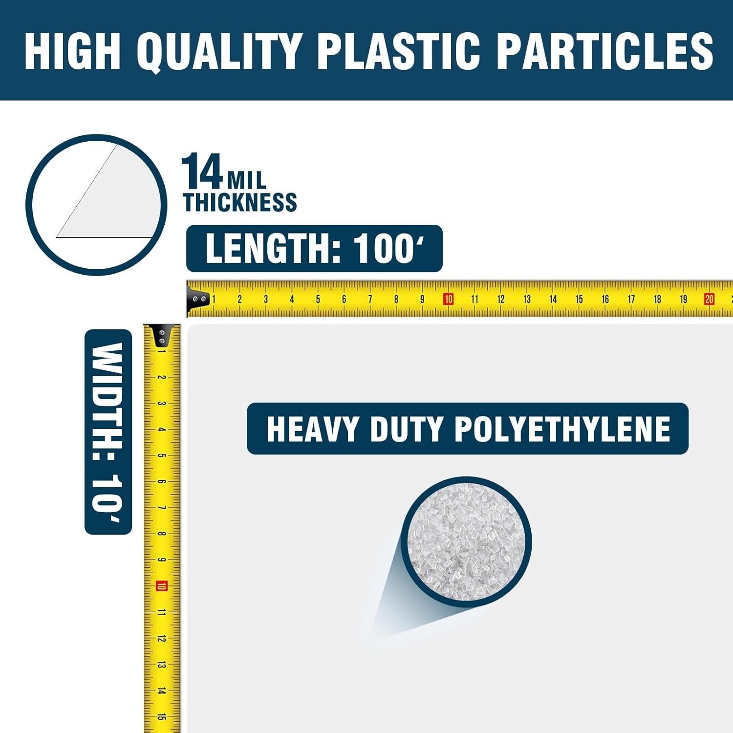 Durable 14 Mil Thick Plastic Sheeting - 10' x 100' Heavy-Duty Vapor Barrier