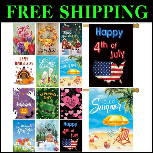 Durable 12-Piece Yard Flag Set - UV Resistant 28x40 Inch for Every Occasion
