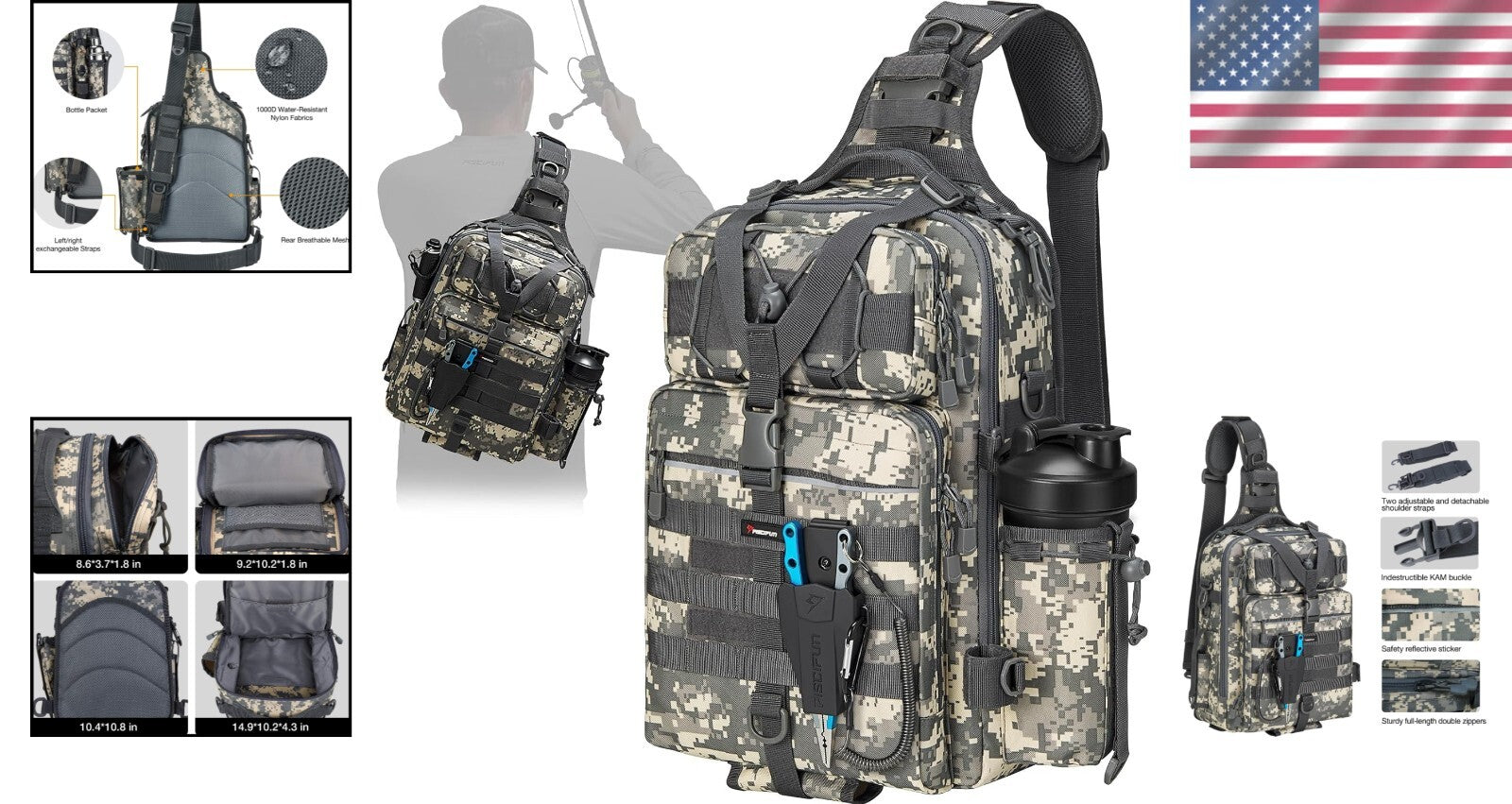 Water-Resistant Fishing Tackle Bag with Adjustable Strap - Outdoor Sling Pack