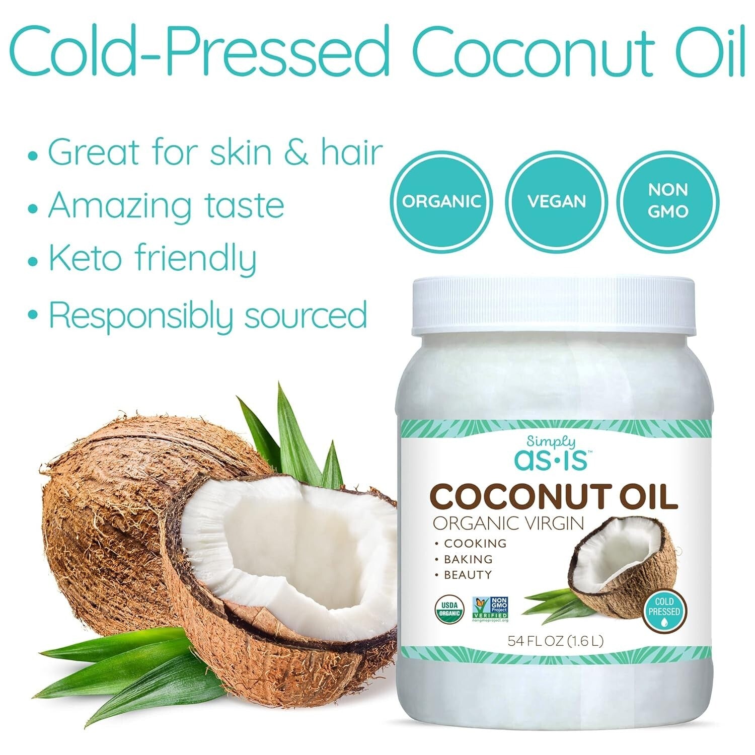 Dual Pack 54 fl oz Organic Virgin Coconut Oil | Cooking & Moisturizing Essential