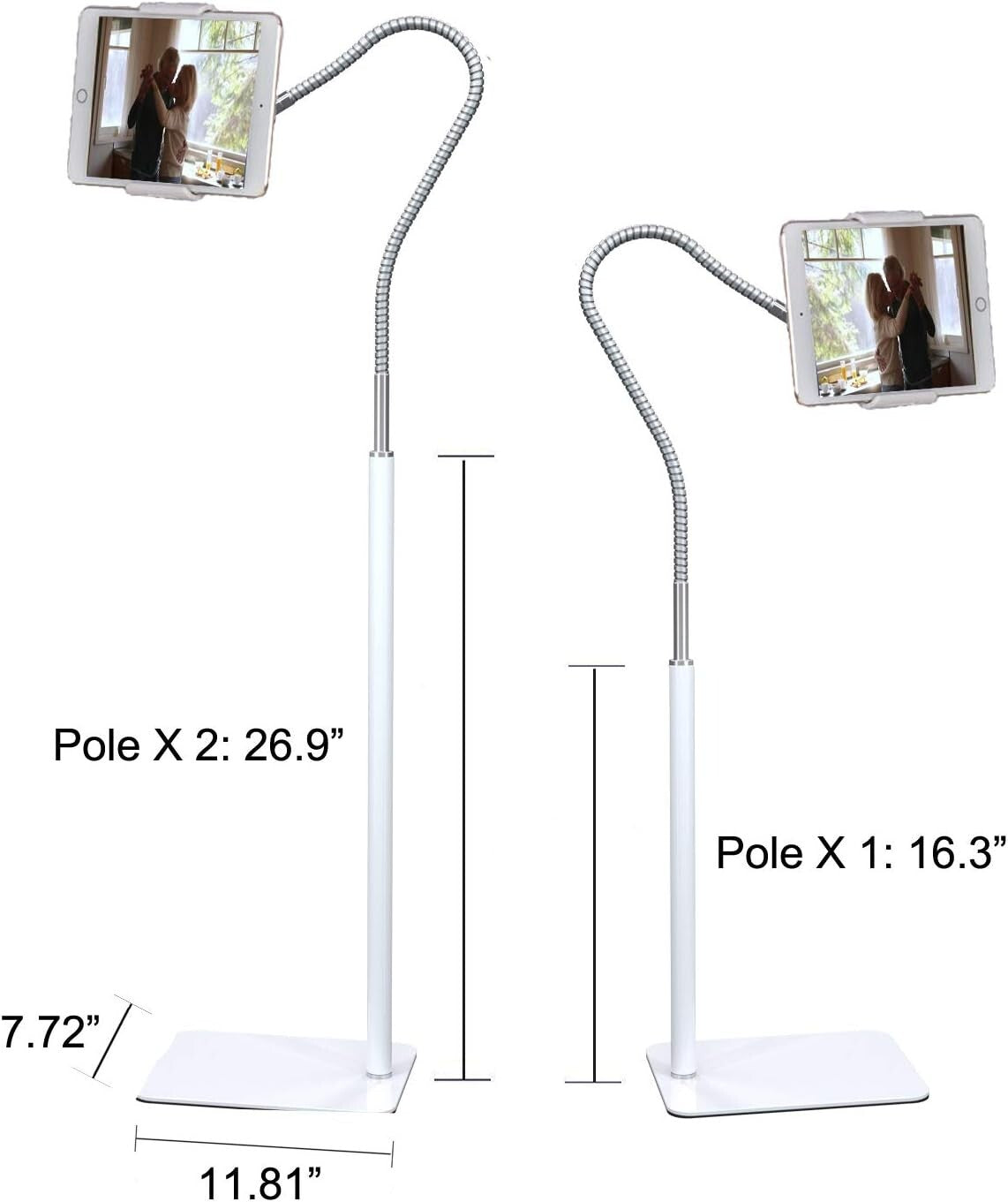 Elegant Adjustable Tablet Floor Stand with Flexible Gooseneck for 3.5"-10.6"