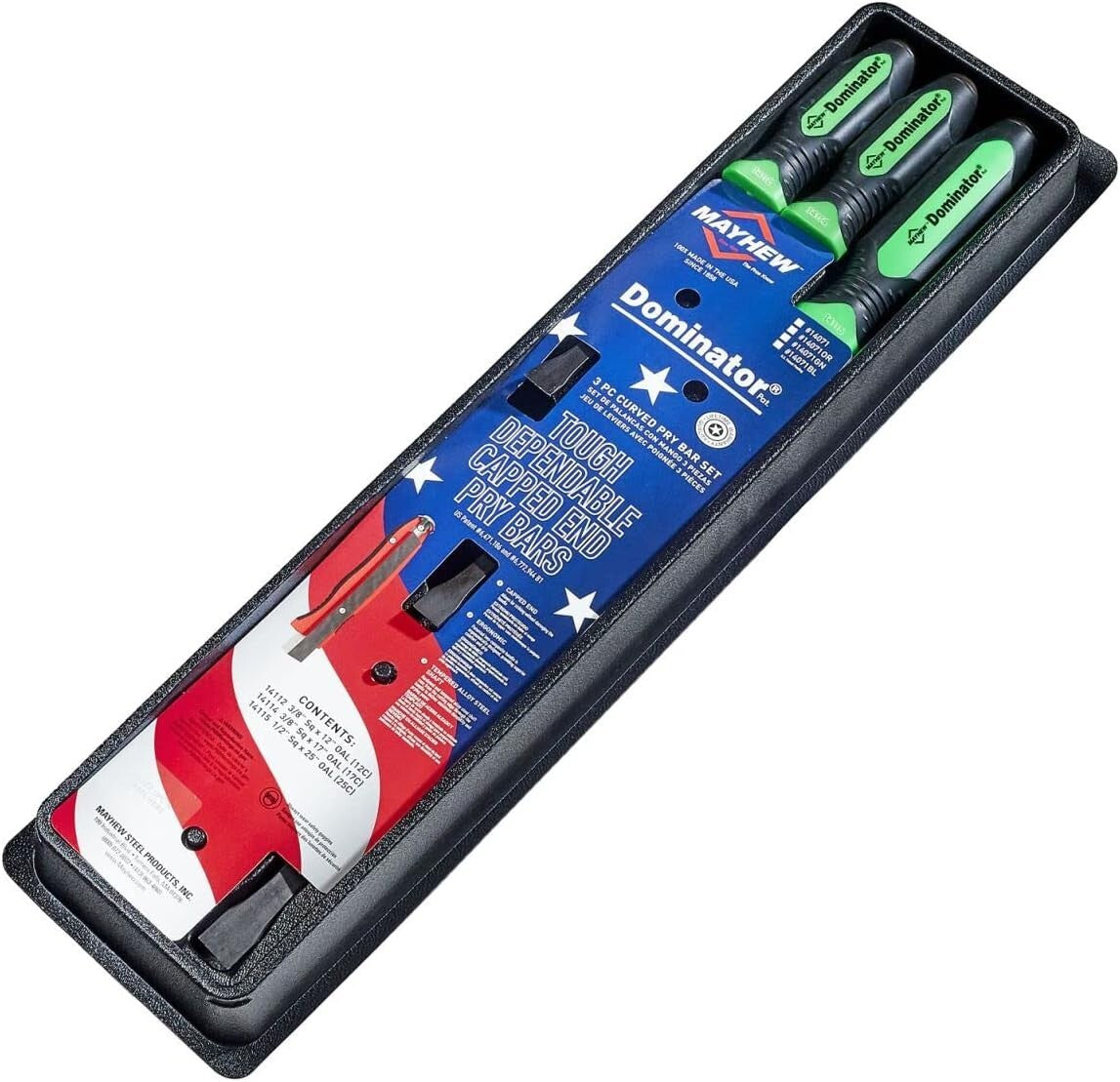 Ergonomic Dominator Curved Pry Bar Set - Green Handles for Maximum Comfort