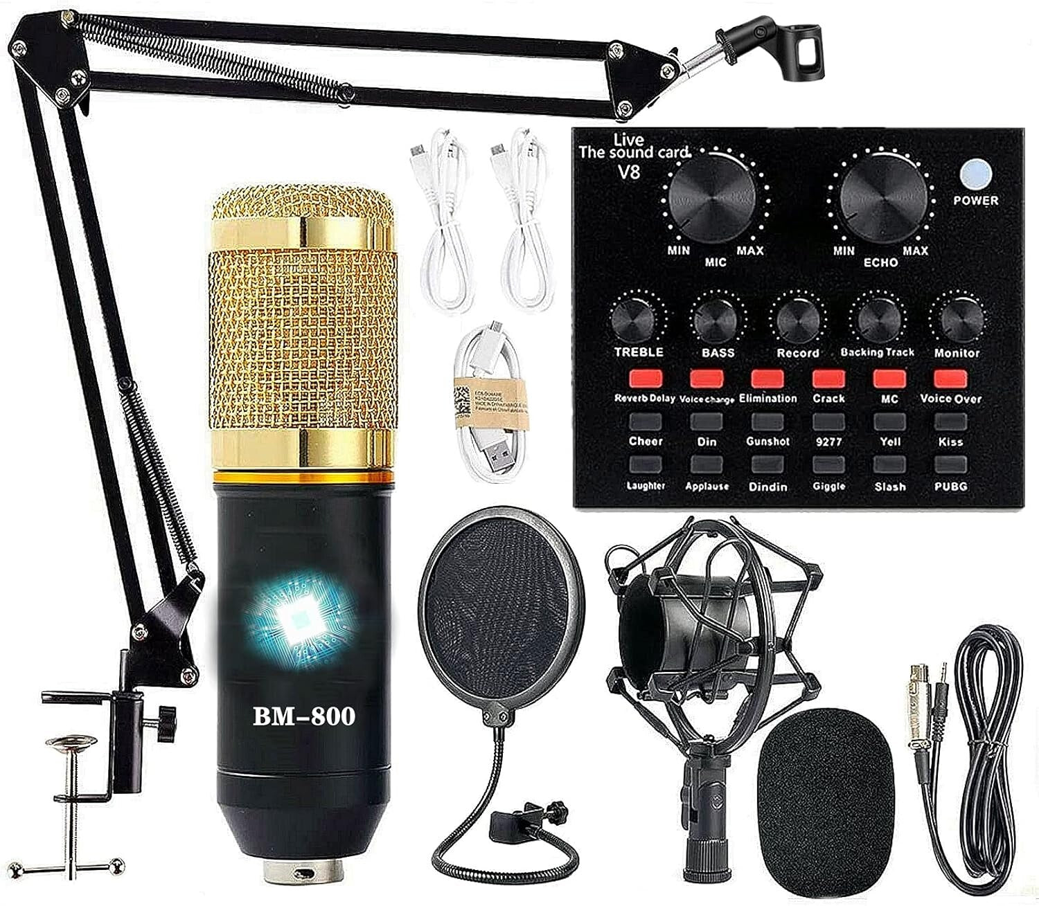 Professional Podcast Recording Bundle - BM-800 Mic, Live Sound Card & Effects