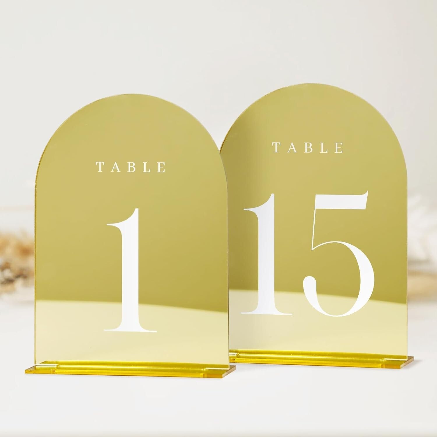 Elegant Gold Mirror Wedding Table Numbers 1-15 with Sturdy Acrylic Stands