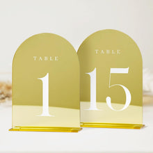Load image into Gallery viewer, Elegant Gold Mirror Wedding Table Numbers 1-15 with Sturdy Acrylic Stands