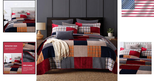 Luxurious King Size Velvet & Cotton Comforter Set - Art Deco Patchwork Design