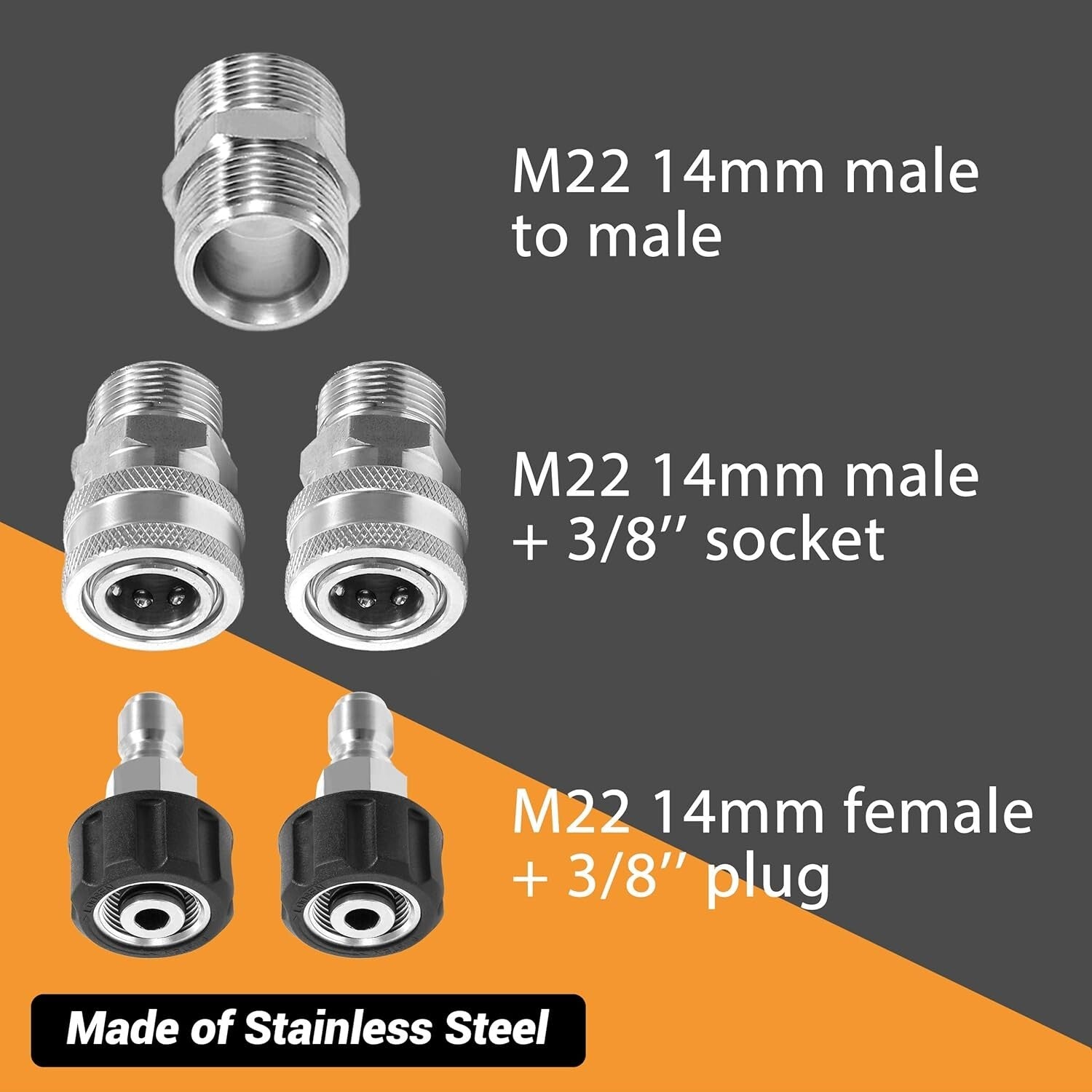 Durable 1/4" Pressure Washer Hose 50 FT - Stainless Steel M22 Adapters Included