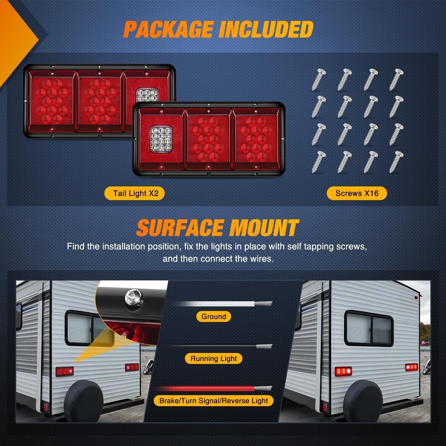 LED Triple Tail Light 2PCS - Waterproof Red Stop Brake & Turn Signals for RVs