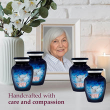 Load image into Gallery viewer, Elegant Set of 4 Blue Dove Keepsake Urns for Human Ashes - Handcrafted Beauty