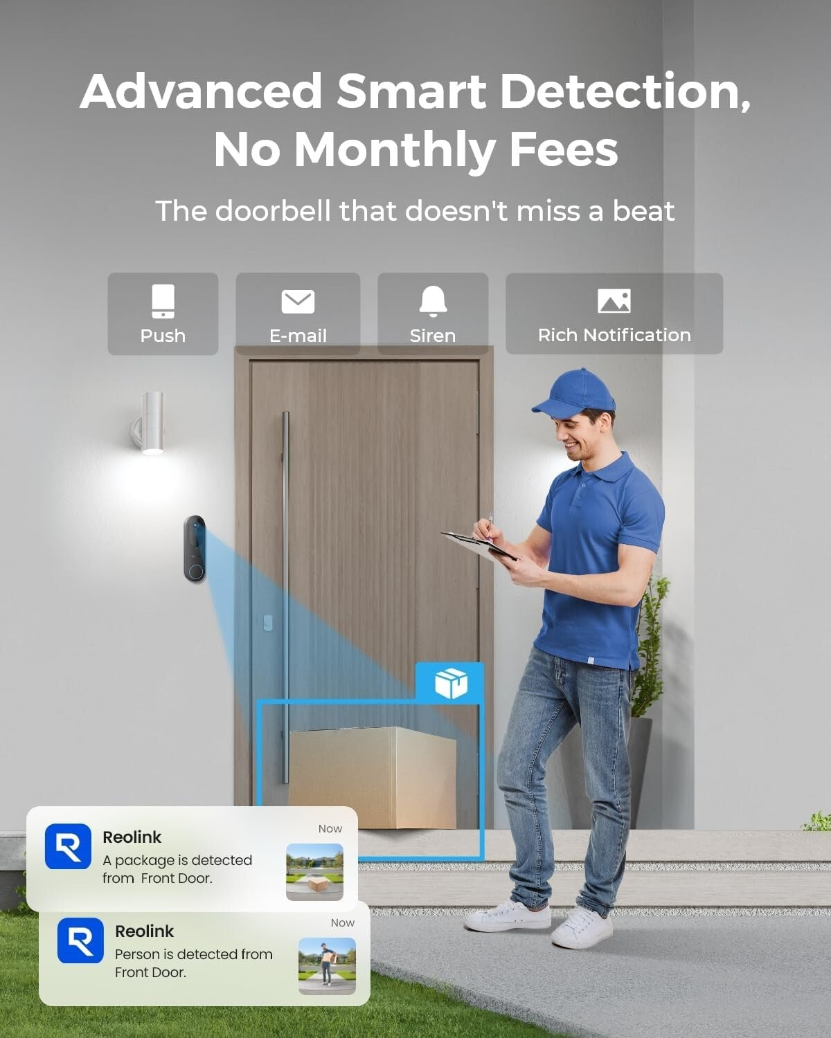 Smart Wireless Doorbell Camera: 2K Resolution, Battery/Wired Power, Alerts