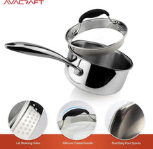 Load image into Gallery viewer, Premium Tri-Ply Stainless Steel Saucepan with Strainer Lid and Ergonomic Handle