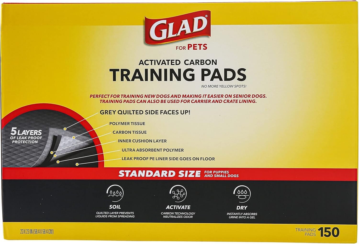 Charcoal Puppy Pads - 150 Count Super Absorbent Disposable Dog Pee Pads, 23"x23"