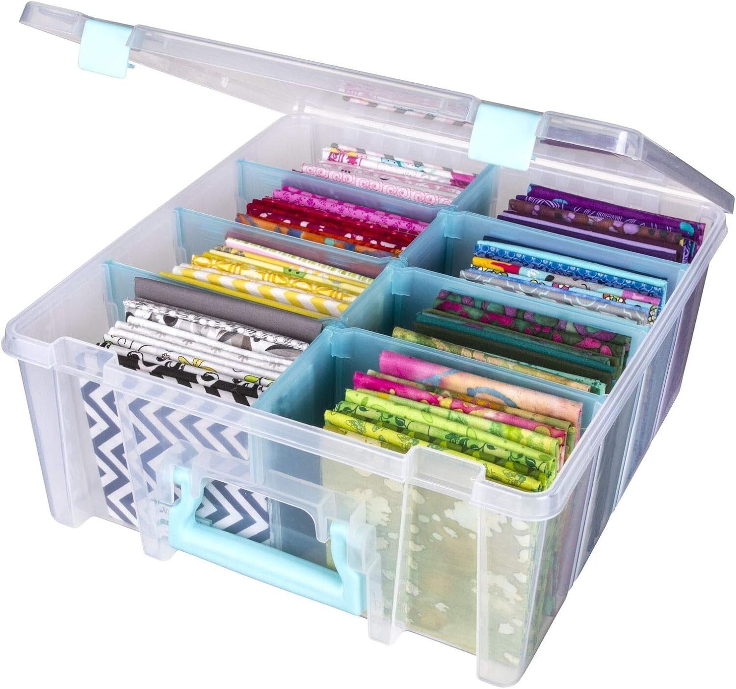 Heavy-Duty Double Deep Craft Organizer with Removable Dividers - Aqua & Clear