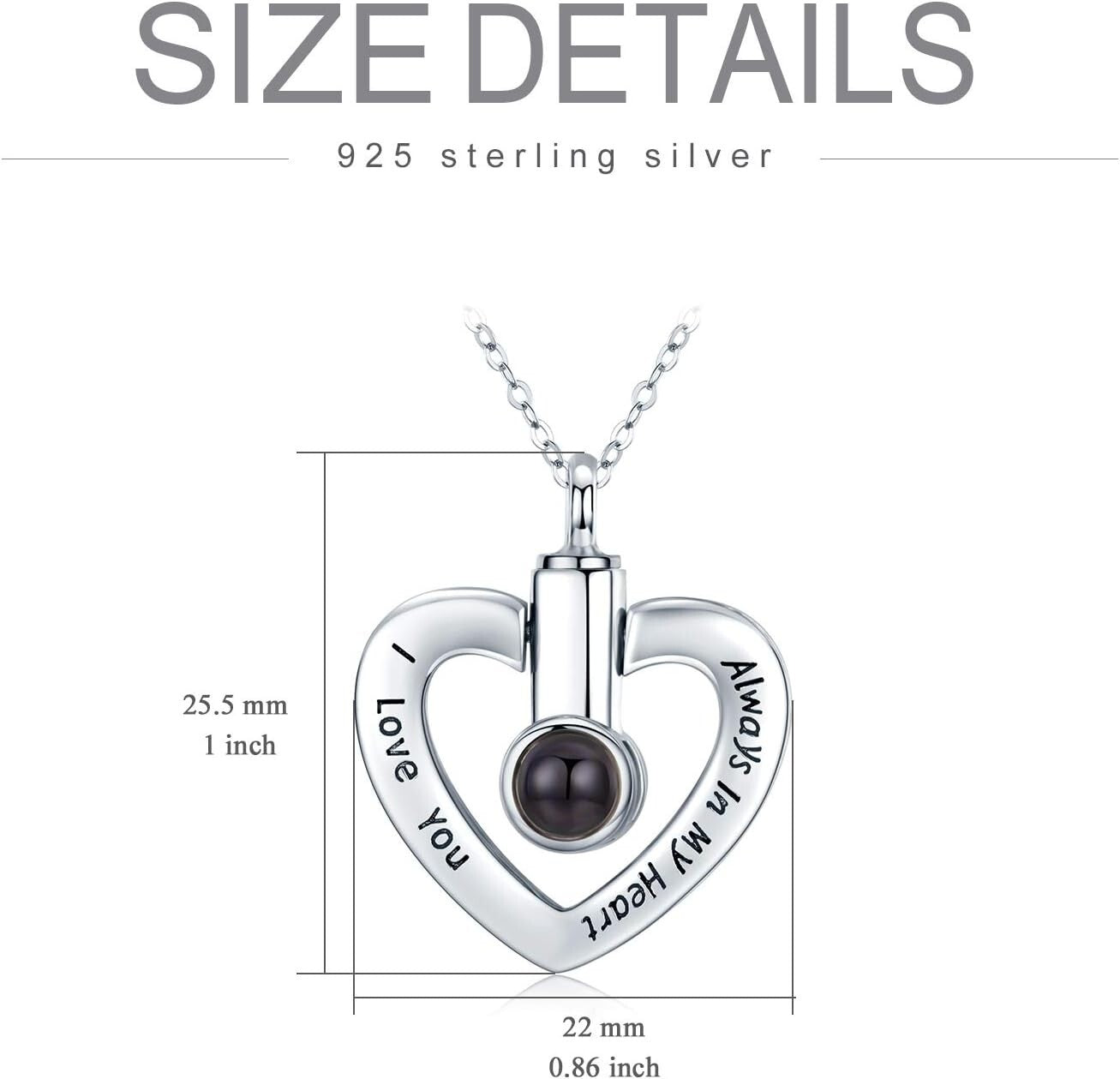Elegant Sterling Silver Heart Pendant with 'I Love You' - Ashes Necklace Gift