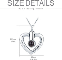 Load image into Gallery viewer, Elegant Sterling Silver Heart Pendant with 'I Love You' - Ashes Necklace Gift