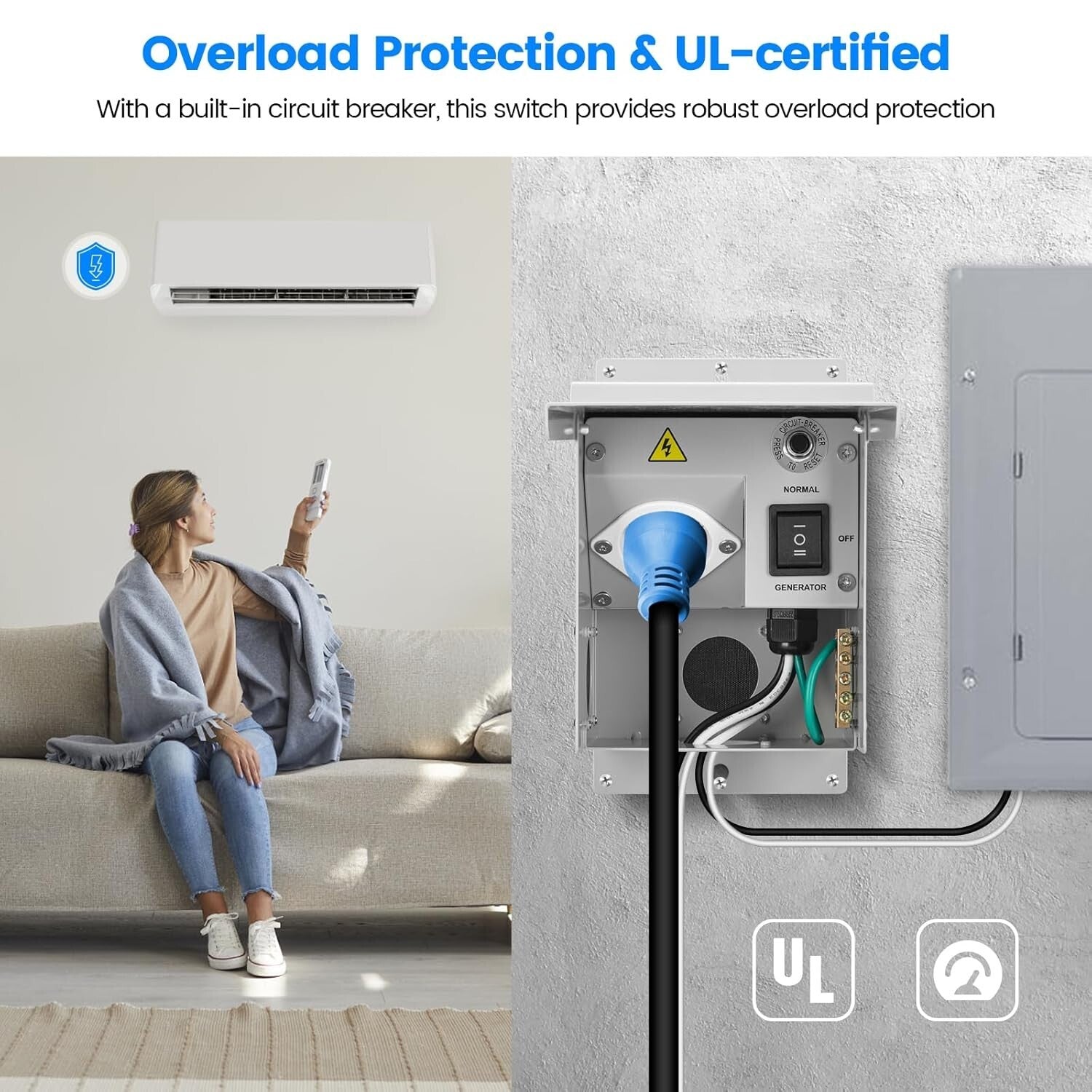 Manual Generator Transfer Switch 15 Amp with Circuit Breaker - UL Certified