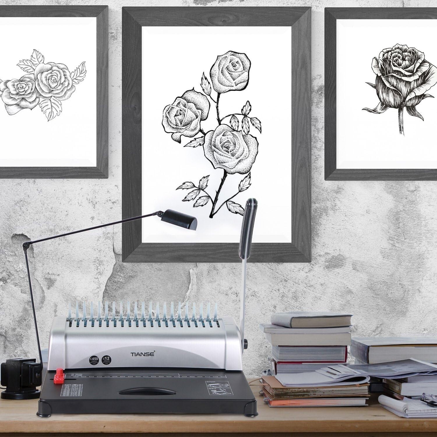 21-Hole Binding Machine with 100 PCS 3/8'' Comb Spines - 450 Sheet Capacity