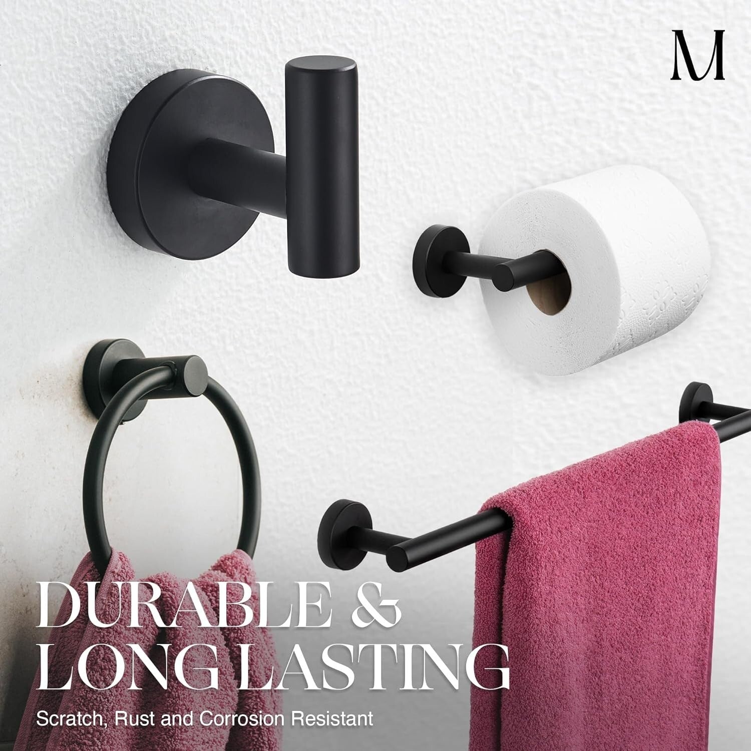 Effortless Wall-Mounted Bathroom Accessory Set - 4-Piece Matte Black Collection