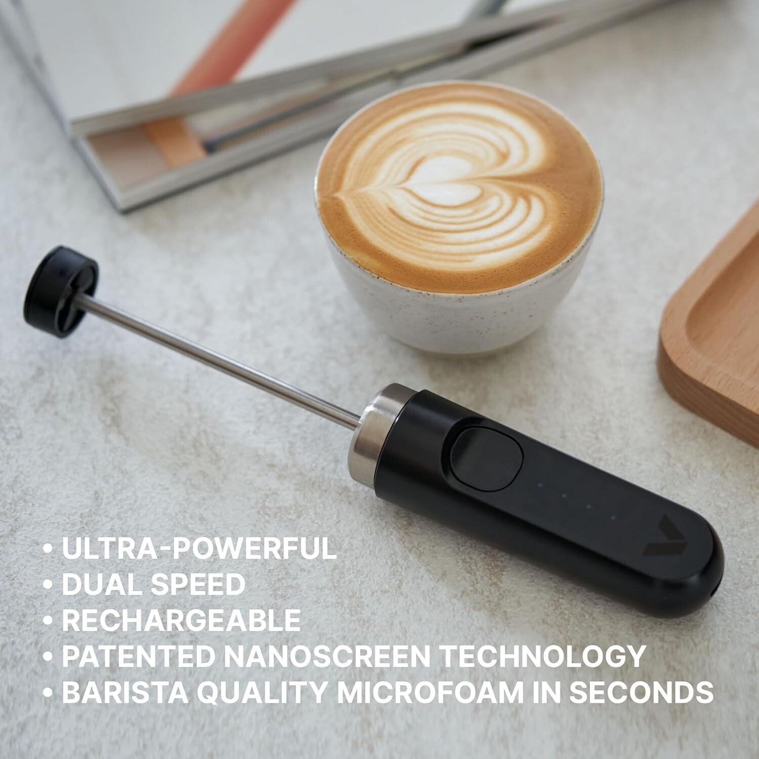 Performance Lithium Milk Frother with NanoScreen - Quick Microfoam in 30 Seconds