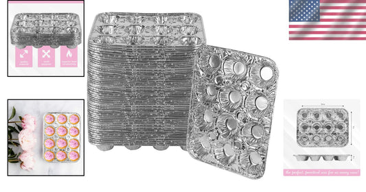 High-Quality Aluminum Mini Cupcake Pans - 12 Cavity, Eco-Friendly & Disposable