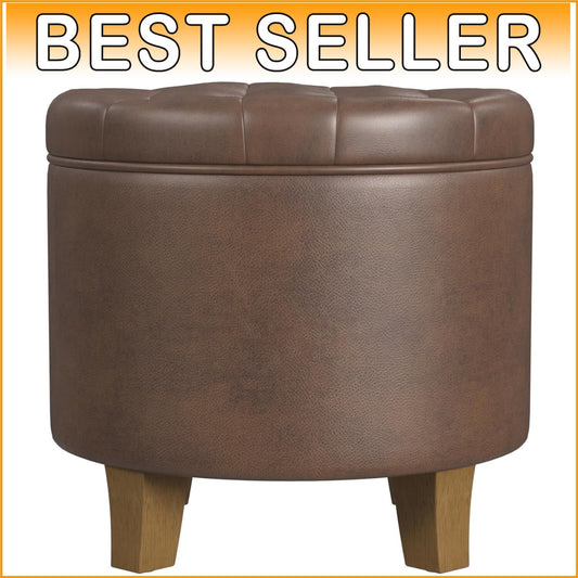 Elegant 19" Round Faux Leather Ottoman with Storage - Perfect for Living Rooms