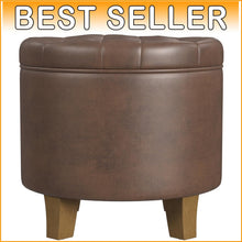Load image into Gallery viewer, Elegant 19" Round Faux Leather Ottoman with Storage - Perfect for Living Rooms