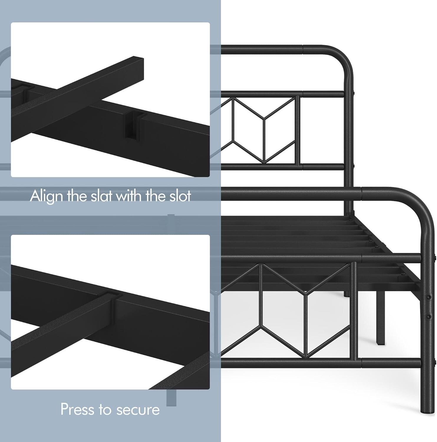 Heavy-Duty Queen Bed Frame with Squeak-Resistant Slat Support - 800 lbs Capacity
