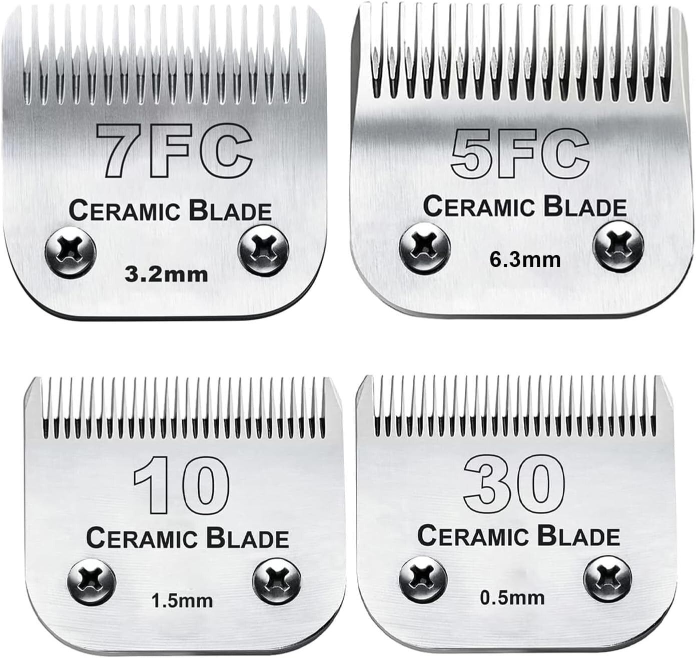Ceramic and Stainless Steel Dog Grooming Clipper Replacement Blades - Set of 4