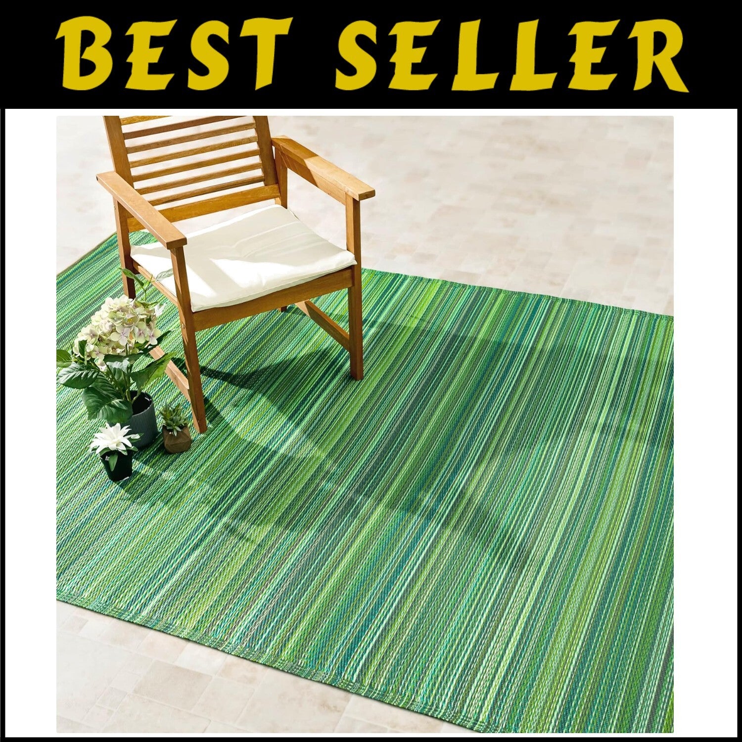 Eco-Friendly Cancun Green Outdoor Rug - Striped & Stain Resistant - 4x6 ft