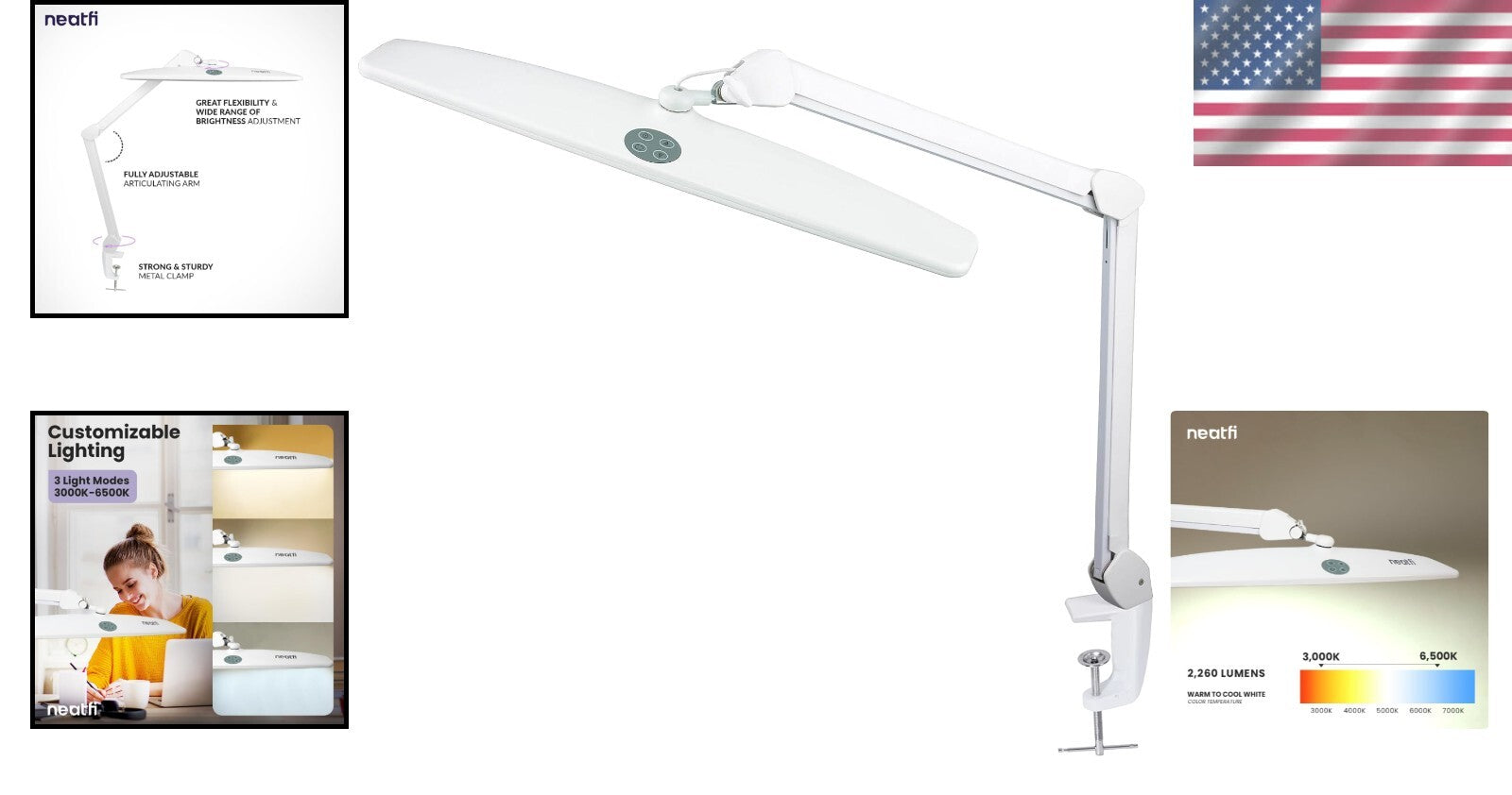 Lacquered LED Task Lamp - 84PS SMD, 3 Modes, Clamp Mount for Home & Office