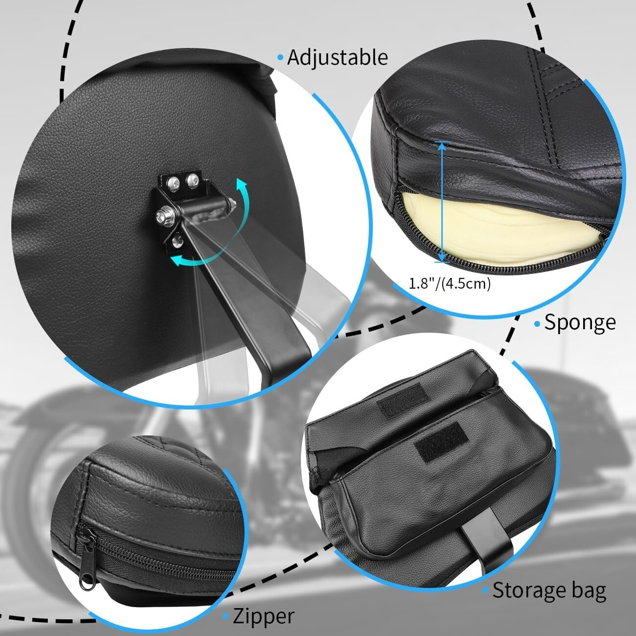 Custom Leather Rider Backrest with Storage Pouch for Road King & Street Glide